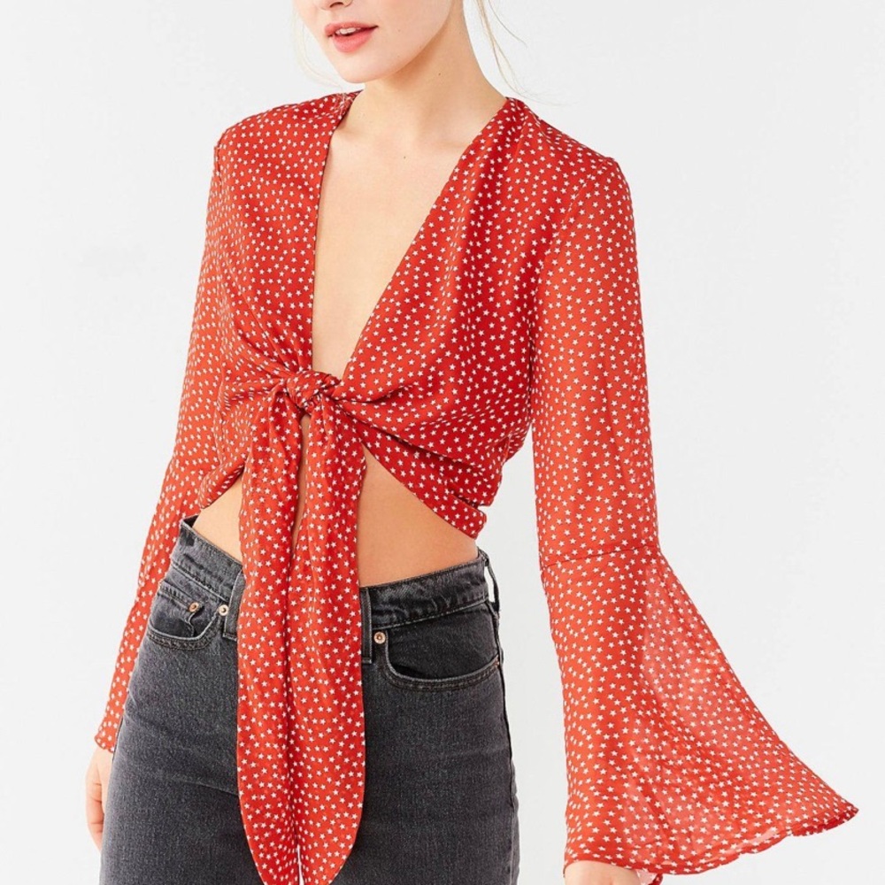 Urban outfitters Tie-Front Bell-Sleeve Top